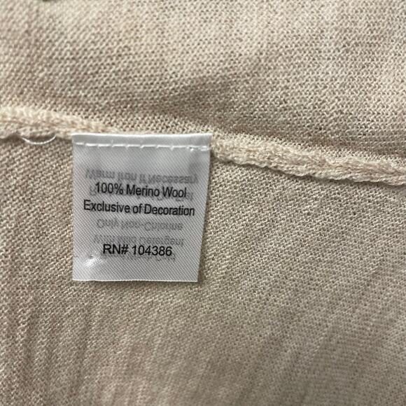 Garnet Hill Button Front Merino Wool Floral Embroidered Cardigan Beige Medium - Picture 5 of 5